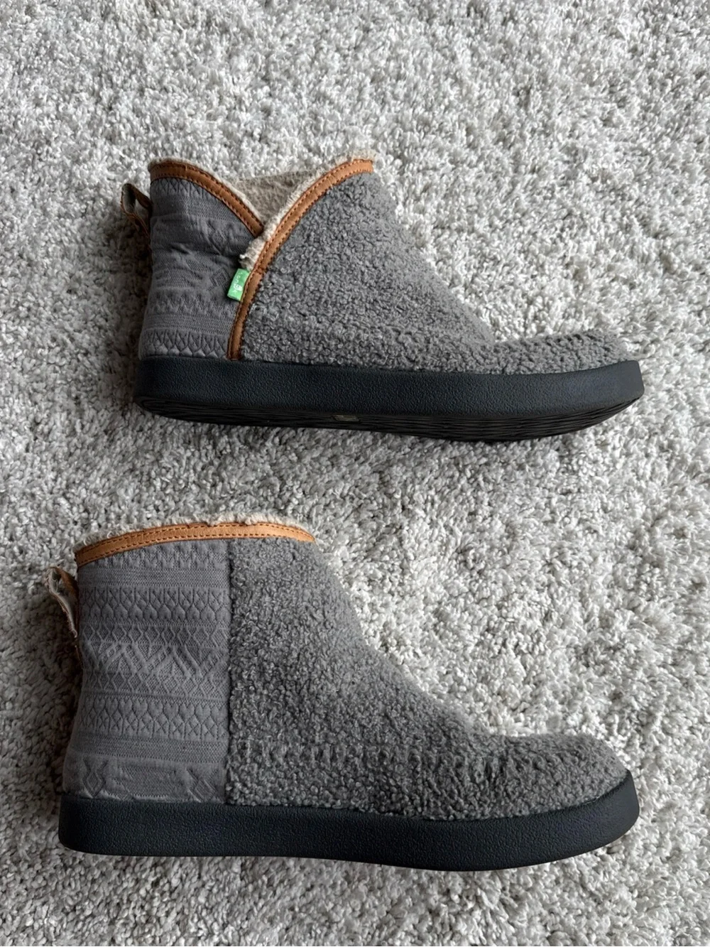 Sanuk Bootah Women's Gray Fleece/Faux Fur Lined Bootie Slippers